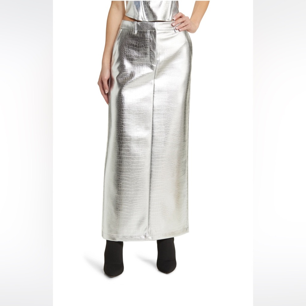 SOMETHING NEW metallic croc maxi skirt